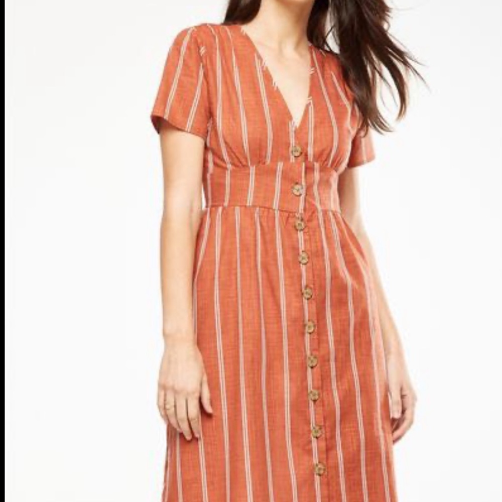 Cotton On Button Front Midi Orange Striped Dress V Neck Light Weight Size Small